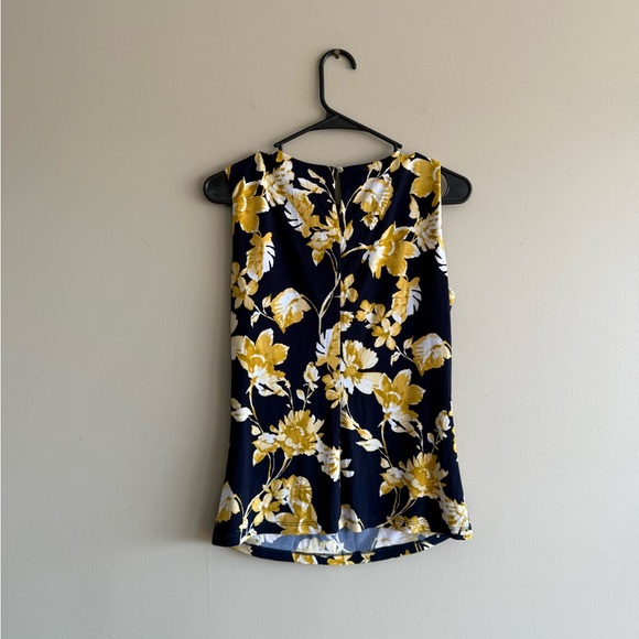 Calvin Klein Blue and Yellow Pleated Sleeveless Floral Blouse - Picture 2 of 9